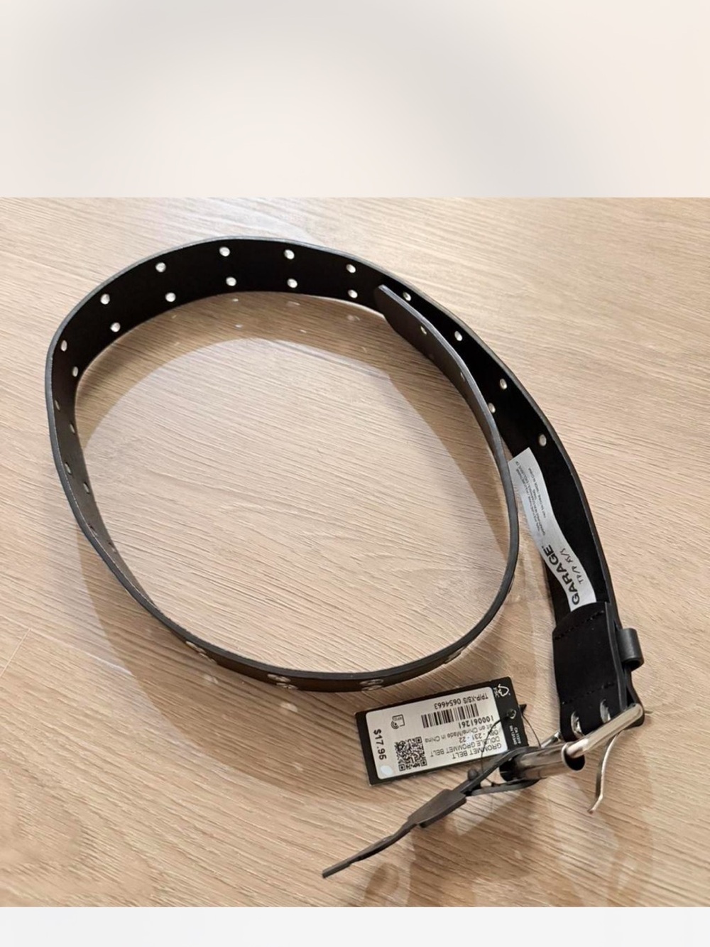 Garage Black Belt with Silver Studs and Buckle
